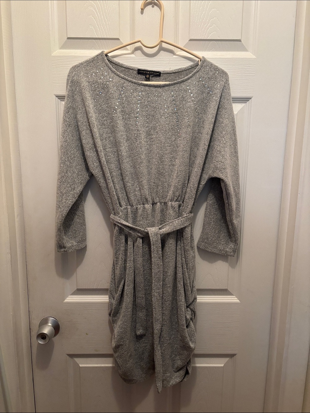 Women's Gray Belted Knit Sweater Dress